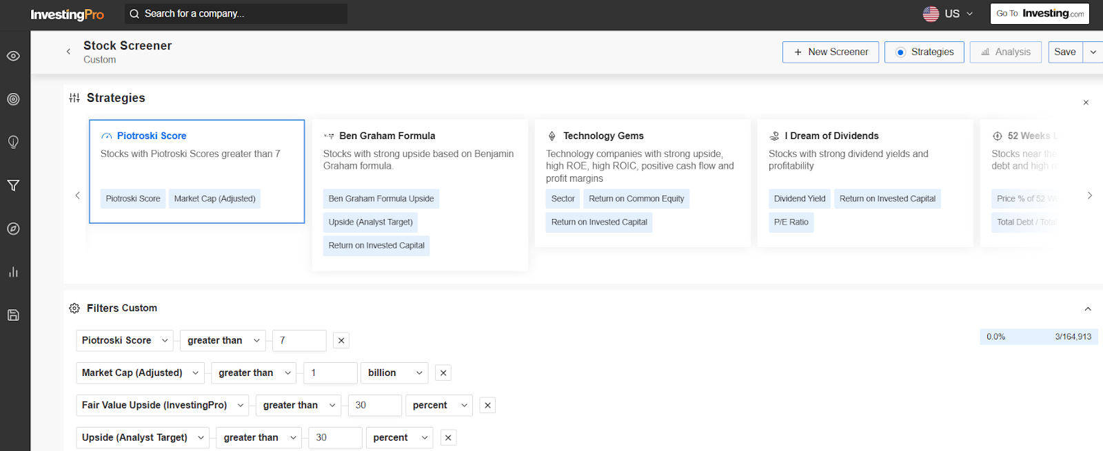 InvestingPro Screener