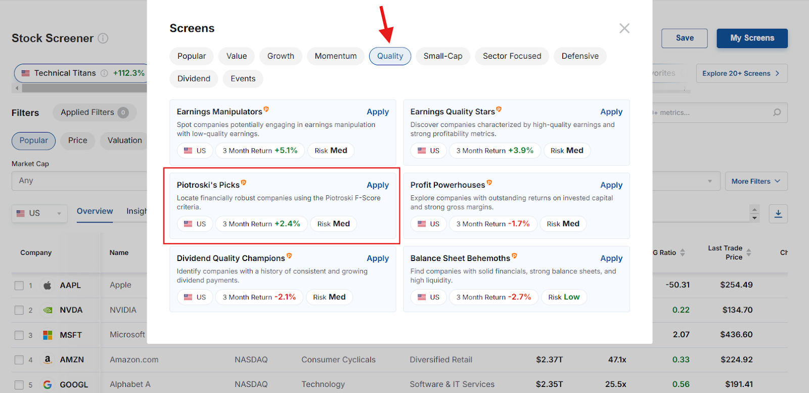 InvestingPro Stock Screener